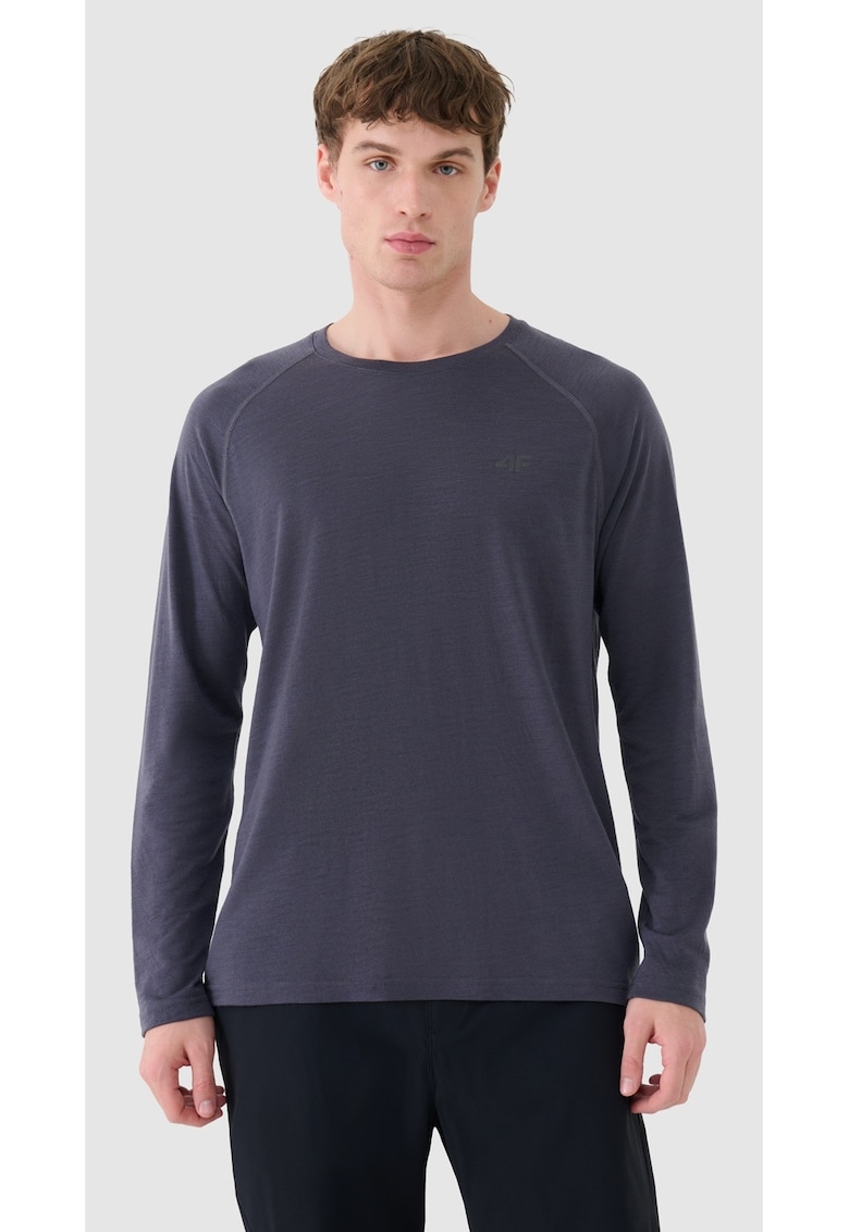 Bluza de trekking maneca lunga - gri inchis - lana merino