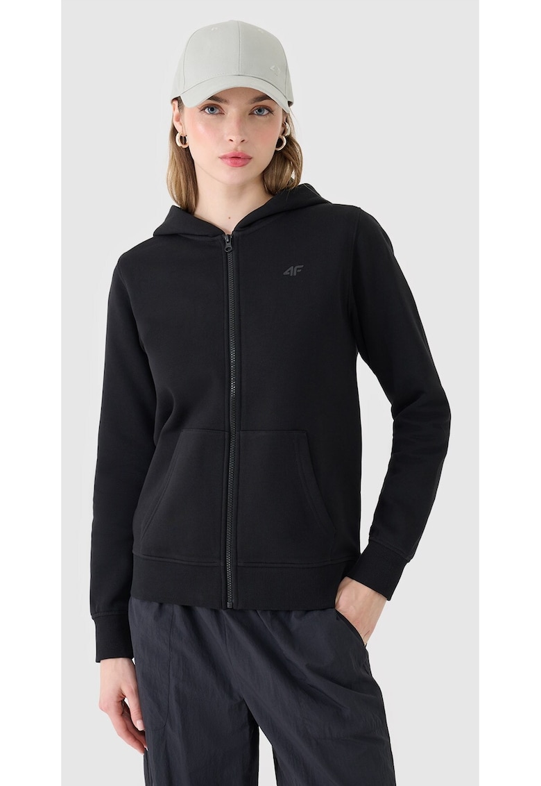 Hanorac dama cu fermoar - gluga - negru - bumbac/poliester