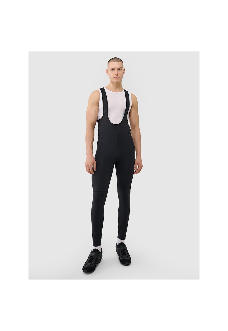 Pantaloni sport pentru ciclism - cu bretele - negru - insertie gel - talie inalta - 7/8