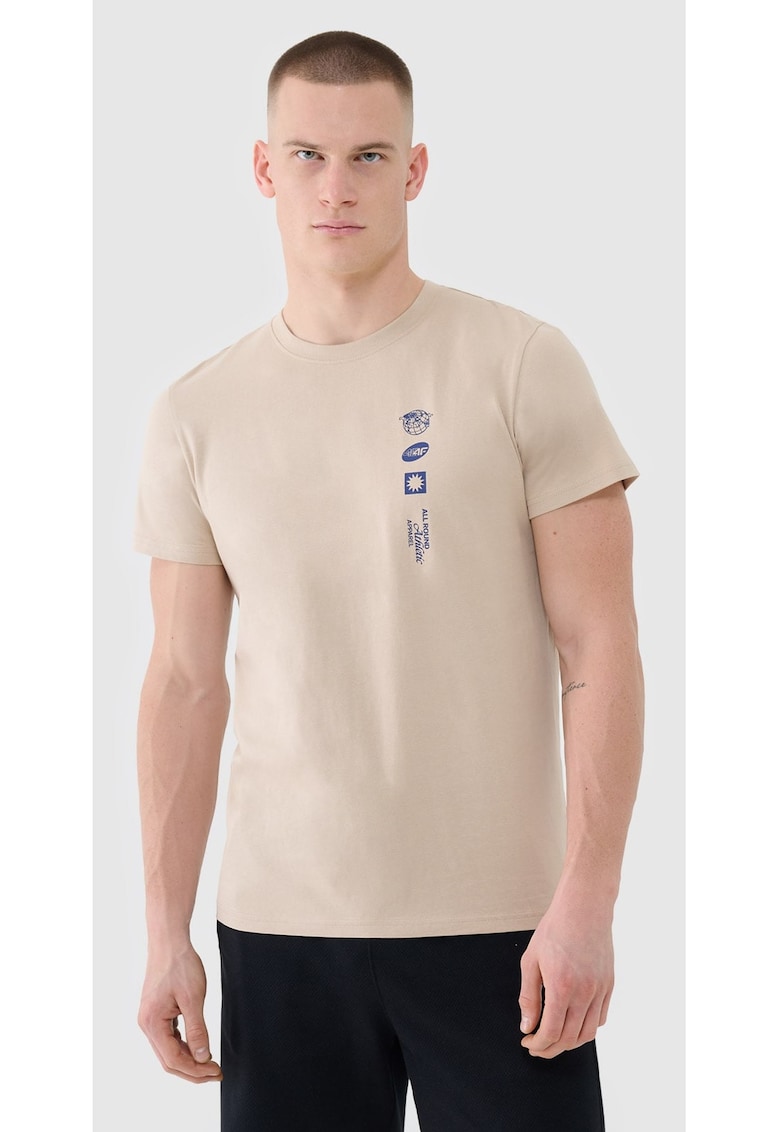 Tricou Barbati Sportstyle - Bumbac 100% - Croiala Regular - Bej - Imprimeu Athletic - SS25