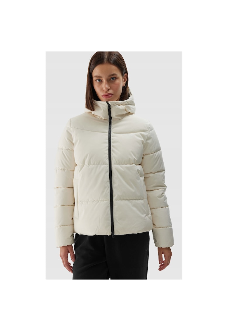 Jacheta de iarna pentru femei puf sintetic - hidrofoba - matlasare orizontala - alb ecru - stil sportiv -