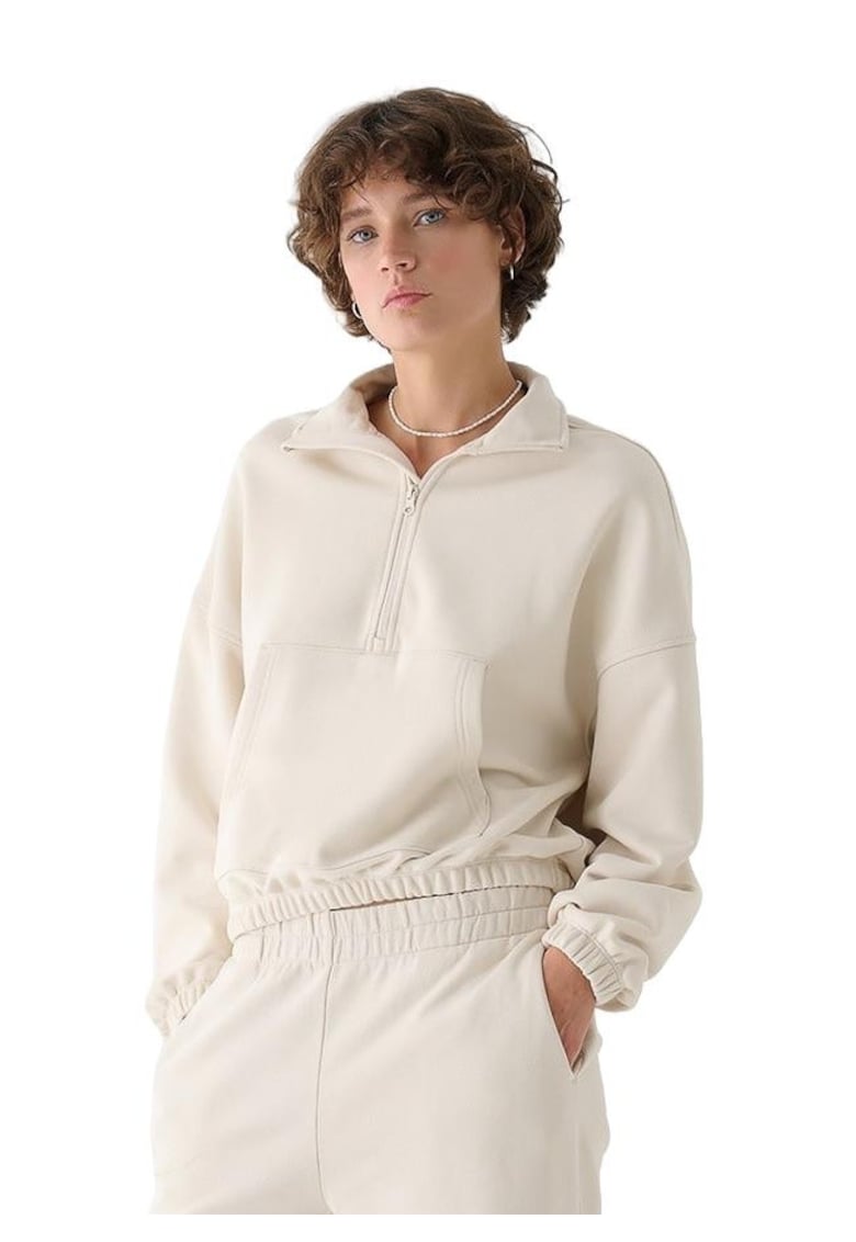 Hanorac Sportstyle Fara Gluga pentru Femei - Bumbac 100% - Croiala Oversize - Culoare Crem - AW24