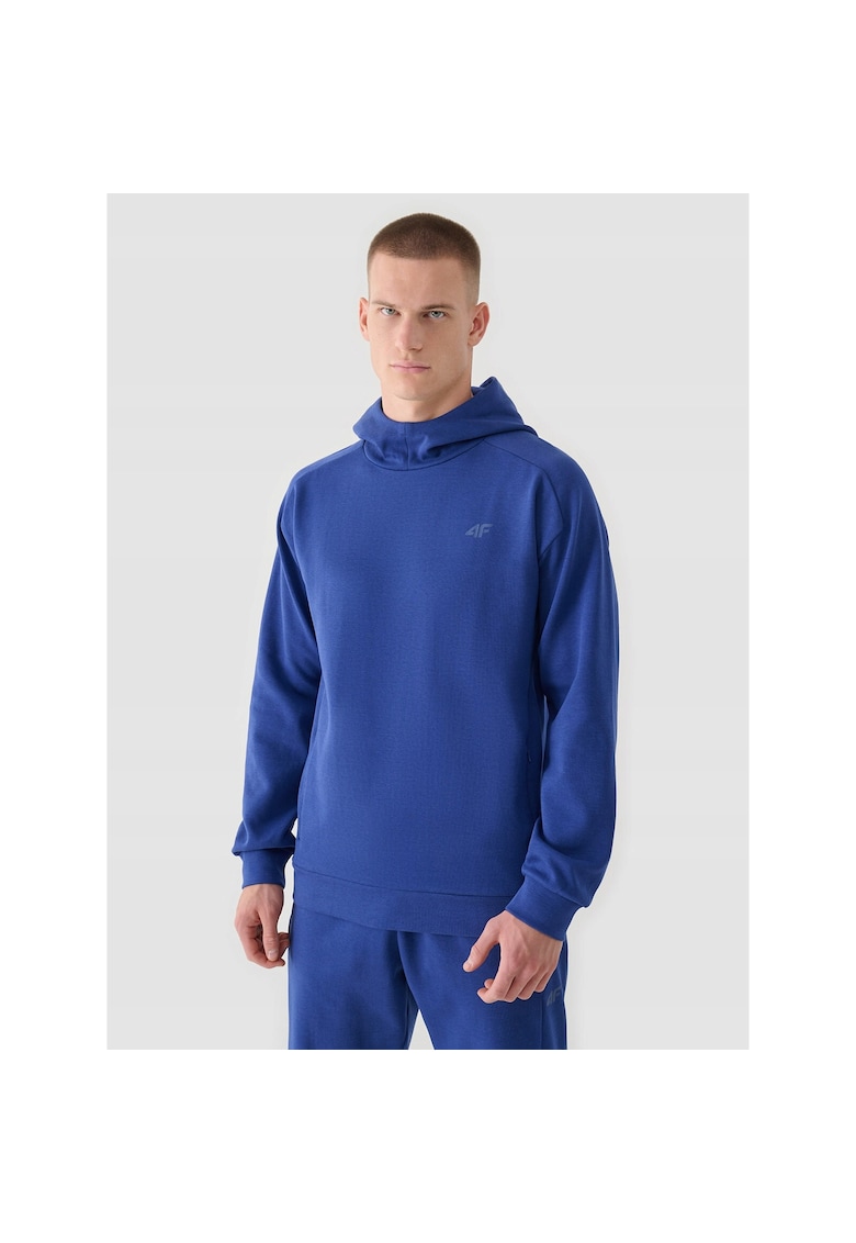 Hanorac Sport Barbati  Bleumarin - Bumbac 80% - Croi Regular - Model Fara Fermoar - Gluga Integrata - Buzunare cu Fermoar - AW24