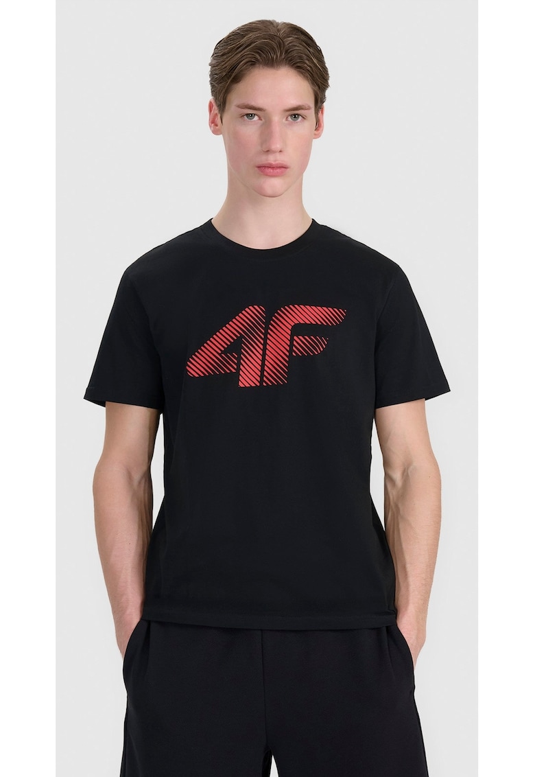 Tricou Barbati Negru Intens Bumbac 100% - Croiala Regulara - SPORTSTYLE - Imprimeu Logo - Marimi S-XXL