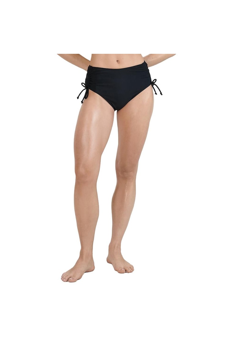 Slip de bikini negru - elastic - cu talie inalta - pentru femei - material sintetic