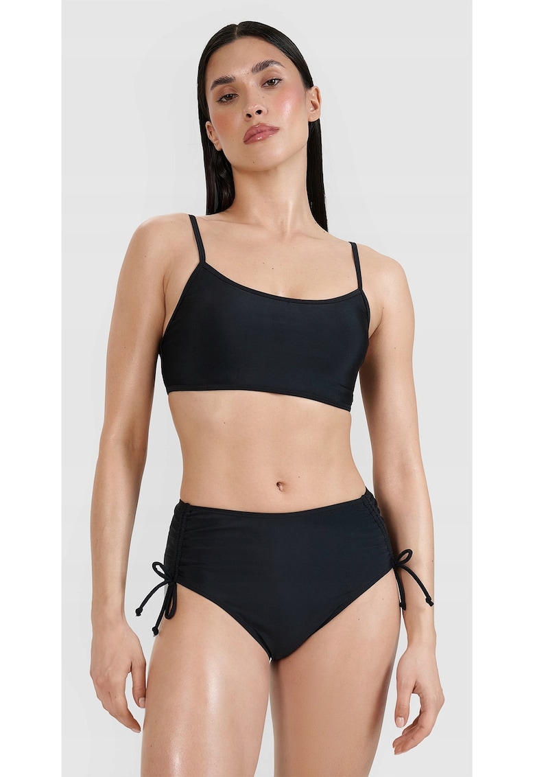 Slip de bikini  negru - elastic - cu talie inalta - pentru femei - sintetic