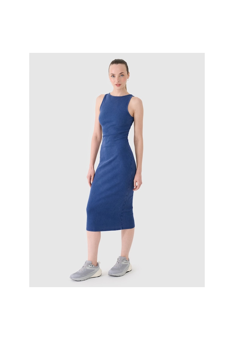 Rochie sport dama - tricotata cu nervuri - elastic - bleumarin - 95% bumba