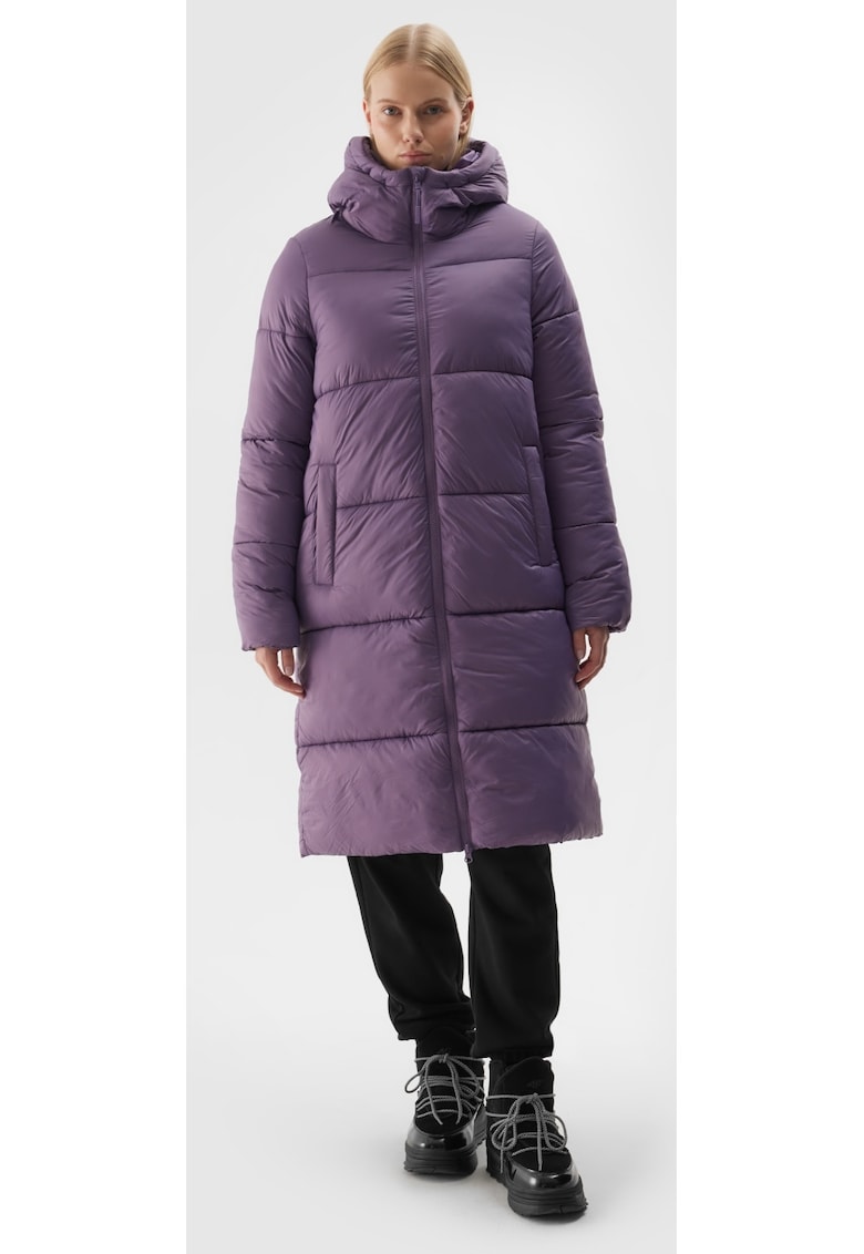 Palton lung din puf sintetic violet - impermeabil