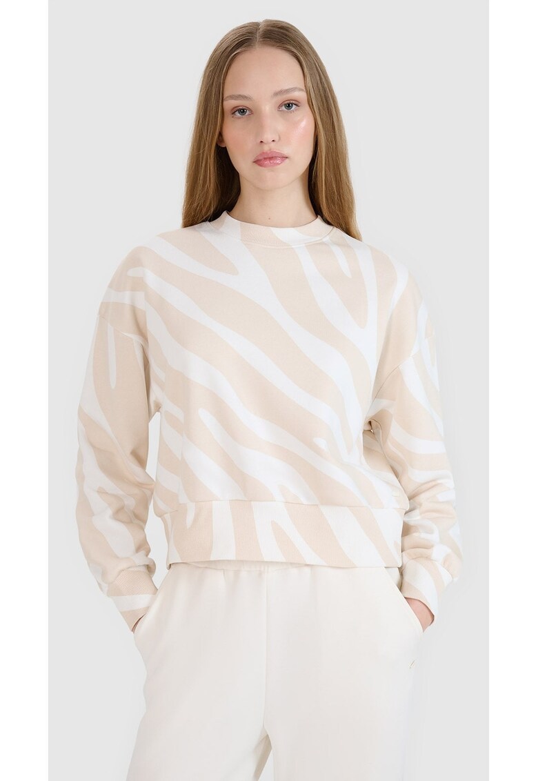 Hanorac dama fara fermoar - alb/bej - bumbac - Alb/Bej