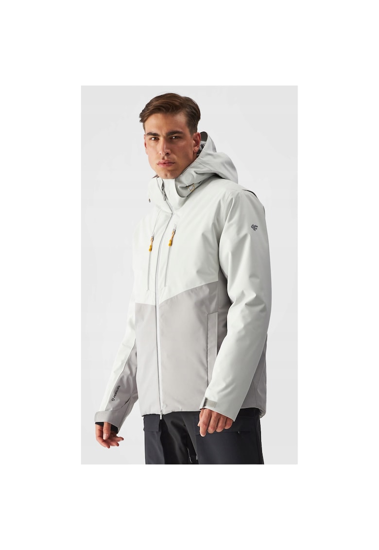 Geaca Ski Tehnica Barbati Dermizax 20000 Gri Deschis AW24 cu Izolatie PrimaLoft si Gluga Detasabila