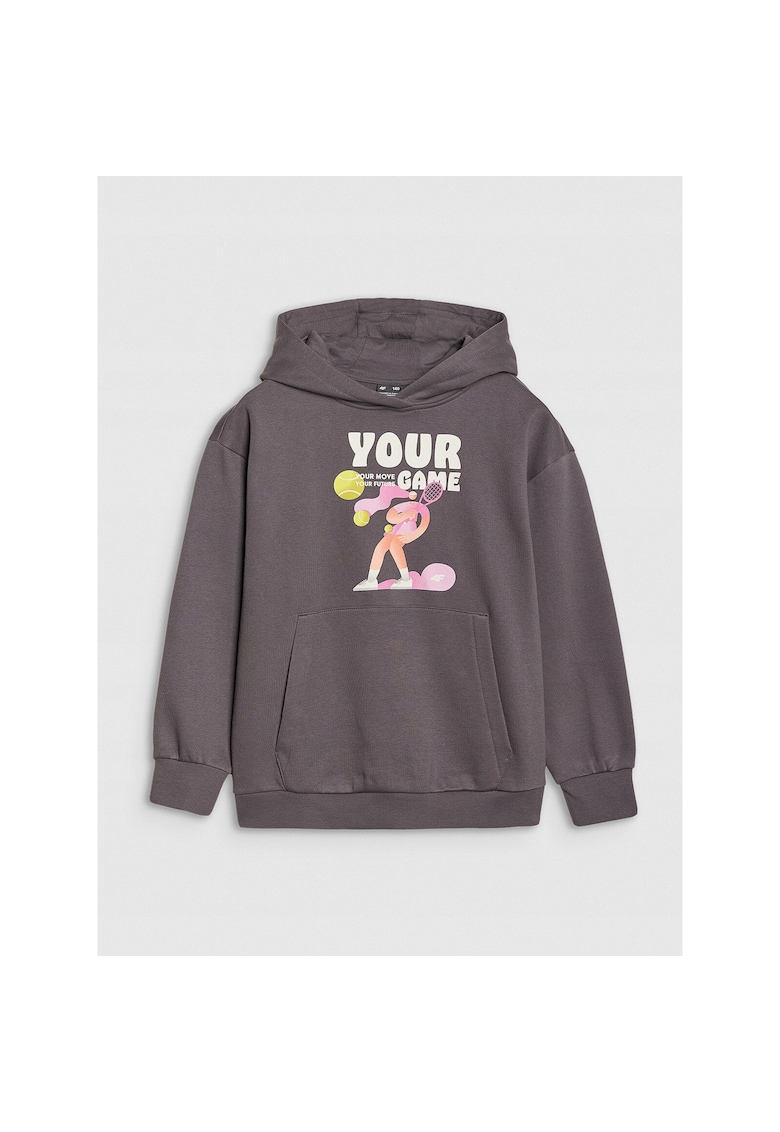 Hanorac pentru fete gri - bumbac 80% - gluga integrata - croiala supradimensionata - imprimeu pe fata