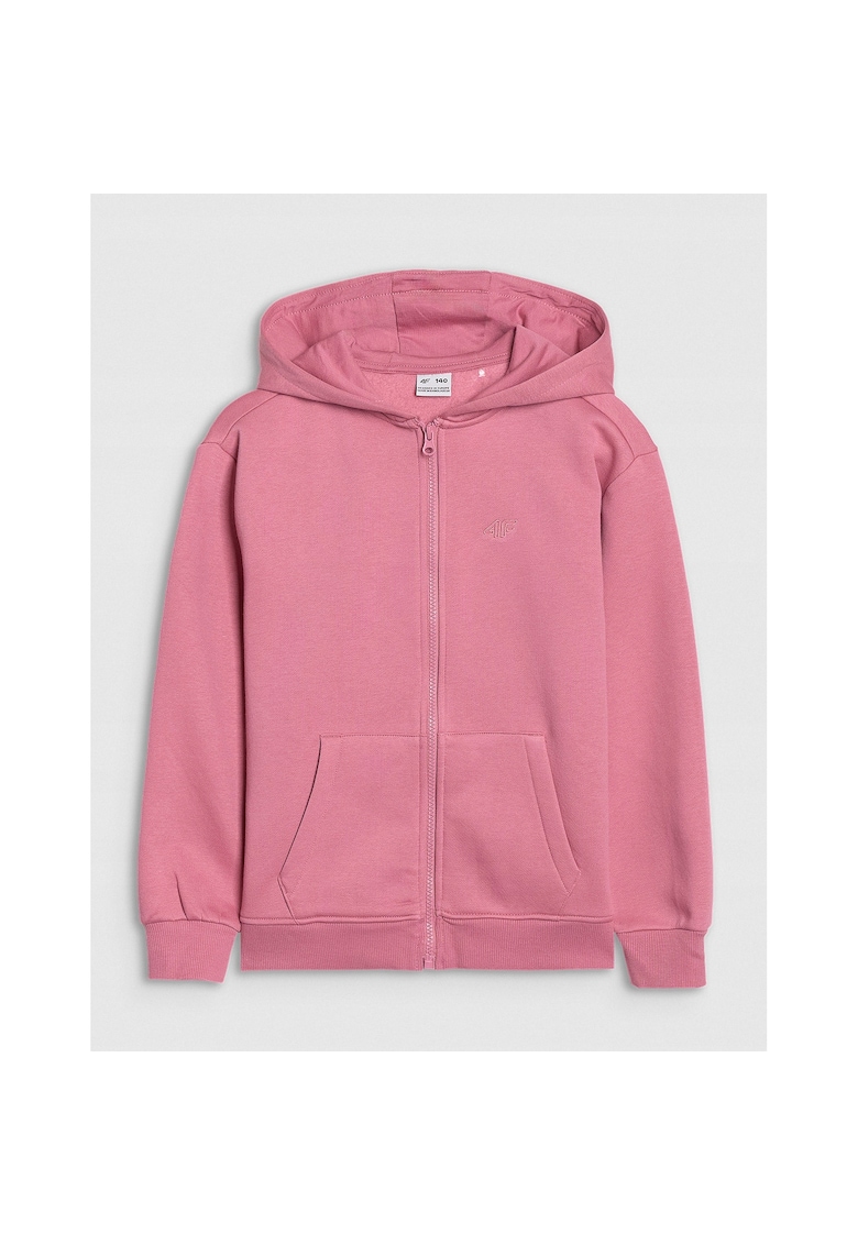 Hanorac copii model oversize - gluga - fermoar - roz - bumbac 80%