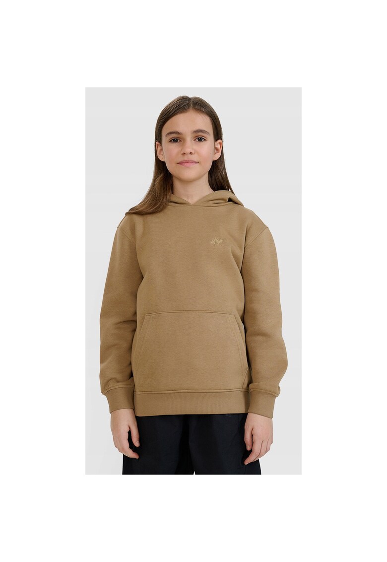 Hanorac pentru fete supradimensionat - bej - bumbac confortabil - gluga integrata - buzunar cangur