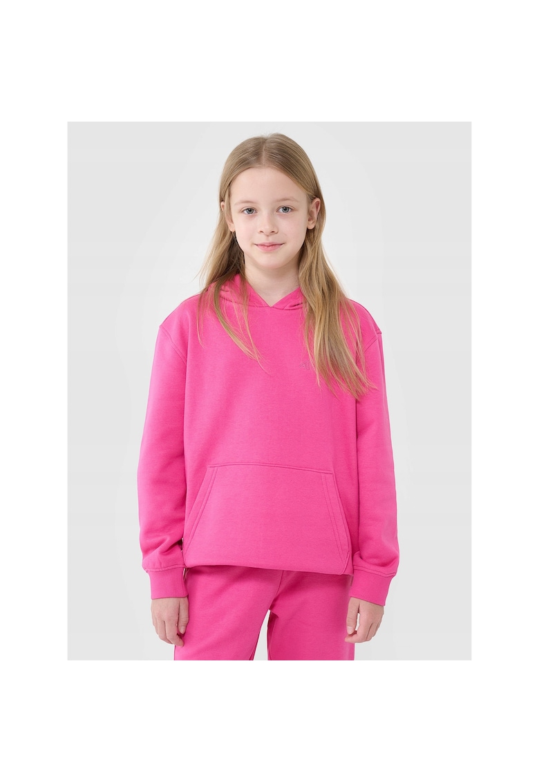 Hanorac pentru fete oversize - bumbac - roz - cu gluga integrata - buzunar tip cangur