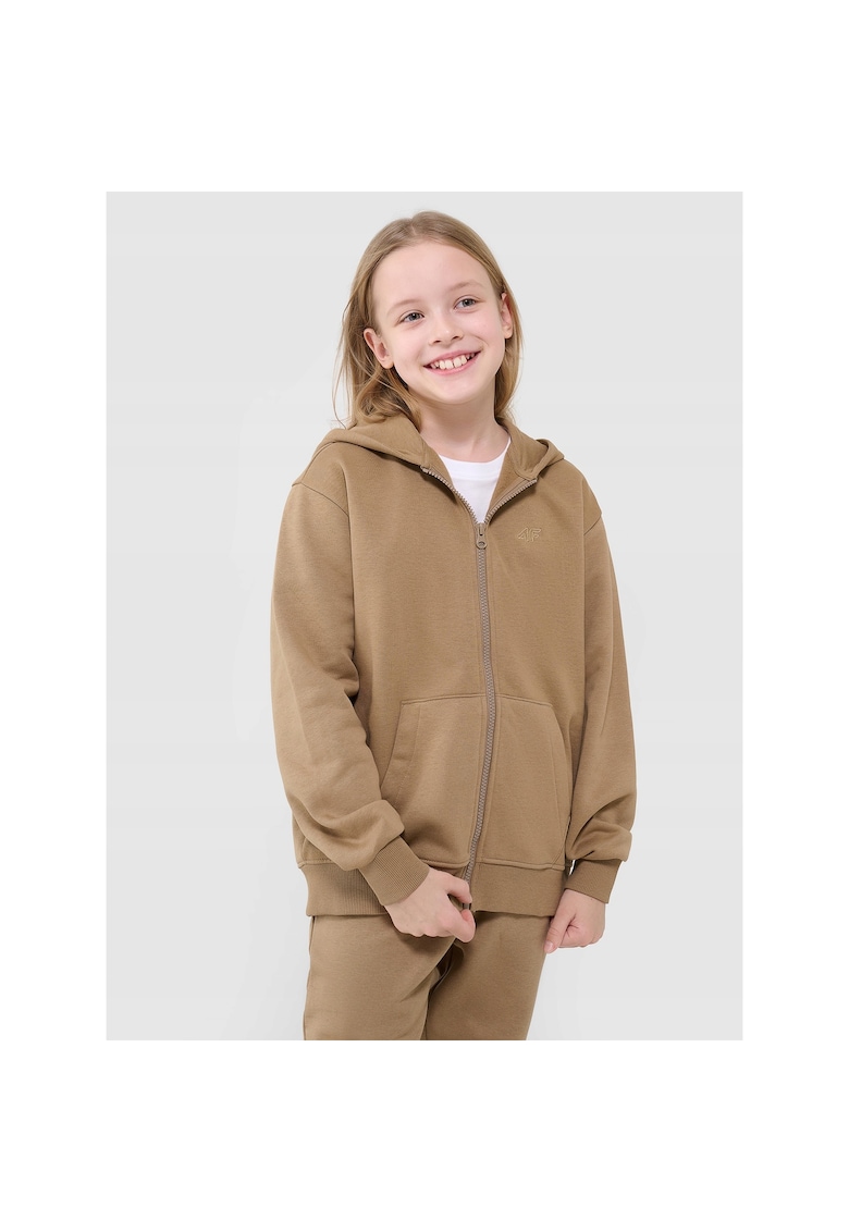 Hanorac copii oversize - gluga integrata - bumbac si poliester - bej - pentru fete