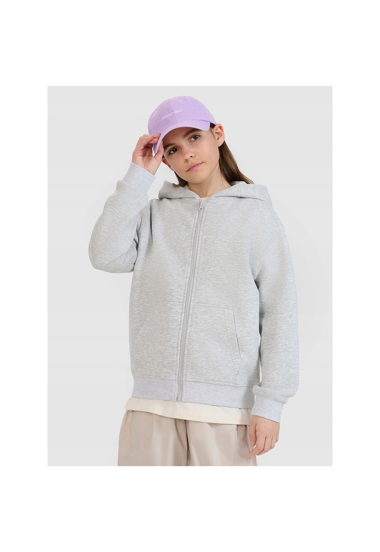 Hanorac fete - Bumbac/Poliester - Cu fermoar - Oversize - Gri