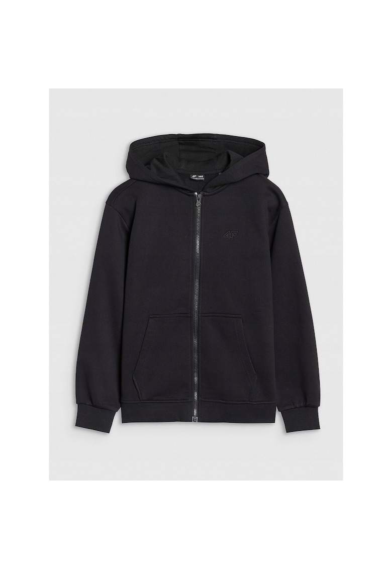 Hanorac Baieti Negru Intens Junior - Oversize - Bumbac - Gluga si Fermoar - Marime 152 - Sportstyle