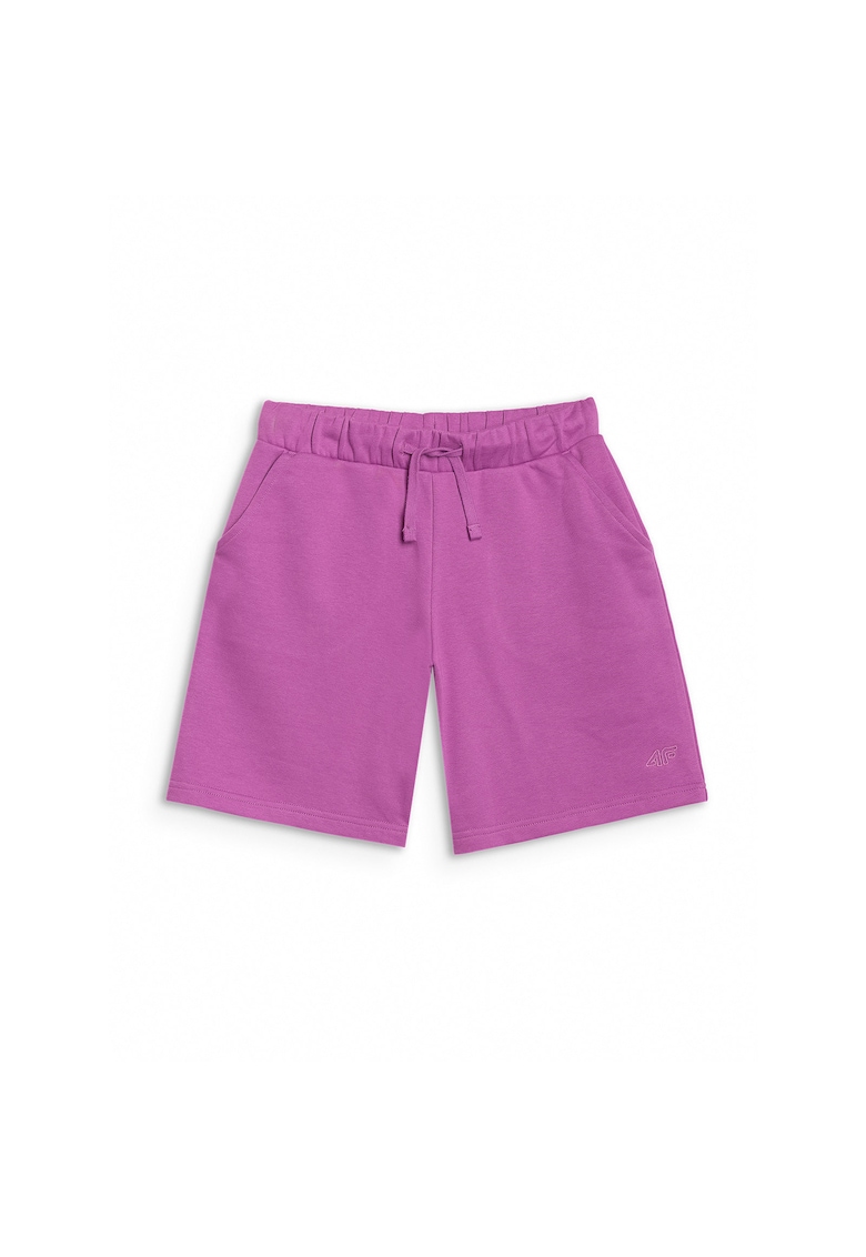Sort sport oversized pentru fete - violet inchis - marime 146 - bumbac si poliester - cu buzunare laterale si snur reglabil - Junior