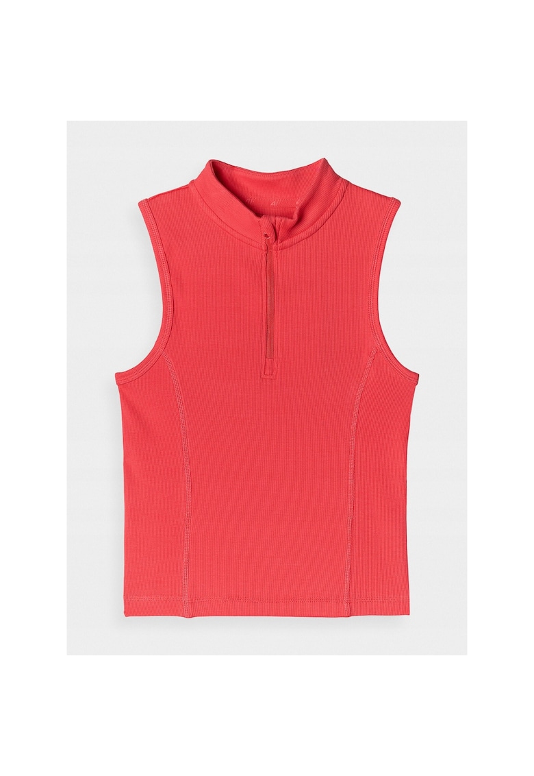 Top Fara Maneci Femei Slim - Bumbac - Rosu - Casual & Sport - Guler Fermoar - XS-XL - AW24