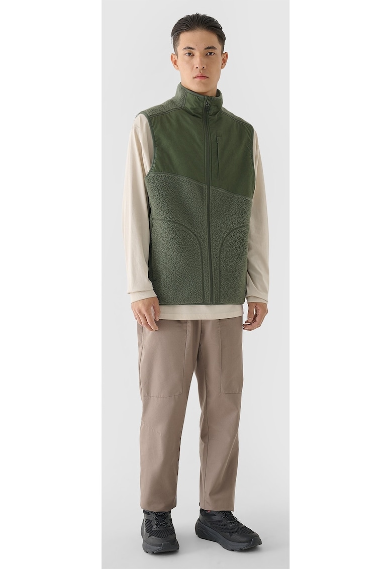 Vesta barbateasca sherpa - guler inalt - masliniu/kaki - poliester