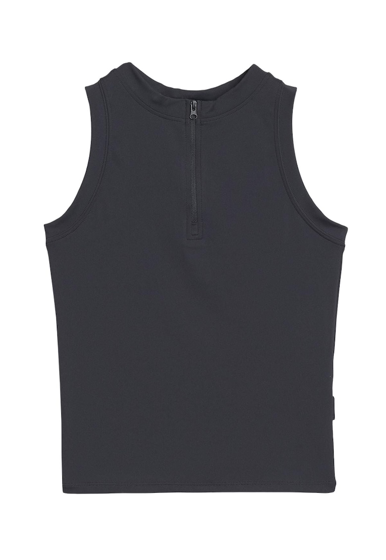 Top Sport Casual Fara Maneci pentru Femei Slim Fit - Cropped Negru - Tricot Elastic Interlock - Decolteu Rotund cu Fermoar - Material Sustenabil - Sezon SS25