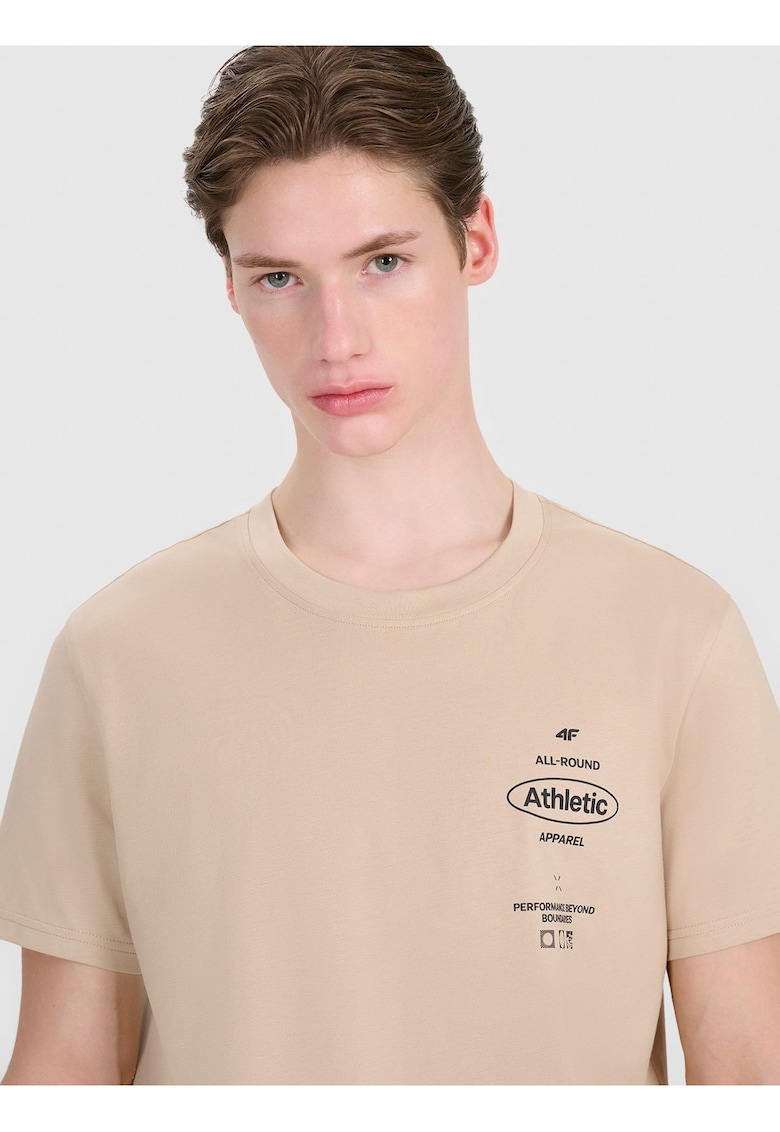 Tricou barbati normal - bumbac 100% - maro - imprimeu sportiv