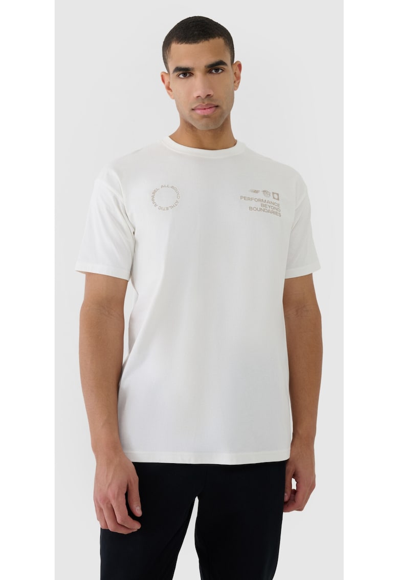 Tricou barbati supradimensionat - bumbac organic - bej - imprimeu - Alb