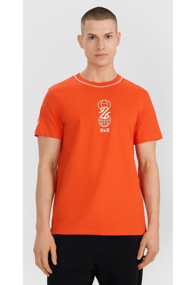 Tricou Barbati Baschet Portocaliu - Bumbac 100% - Confortabil si Modern - Croiala Regulara - Imprimeu Sportiv - SS25