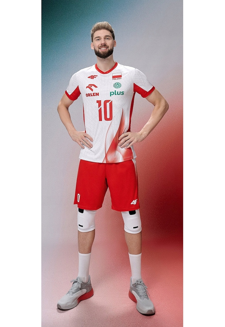 Tricou barbati bumbac - alb/rosu - tehnologie de uscare - pentru volei