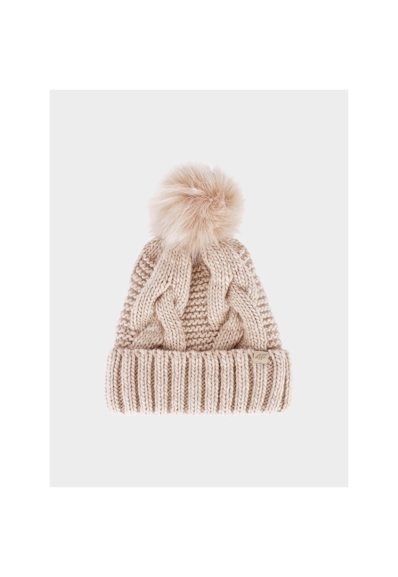 Caciula de Iarna cu Ciucure pentru Femei - Bej - Beanie Sportstyle - Fleece Interior - Marime S/M - Brand