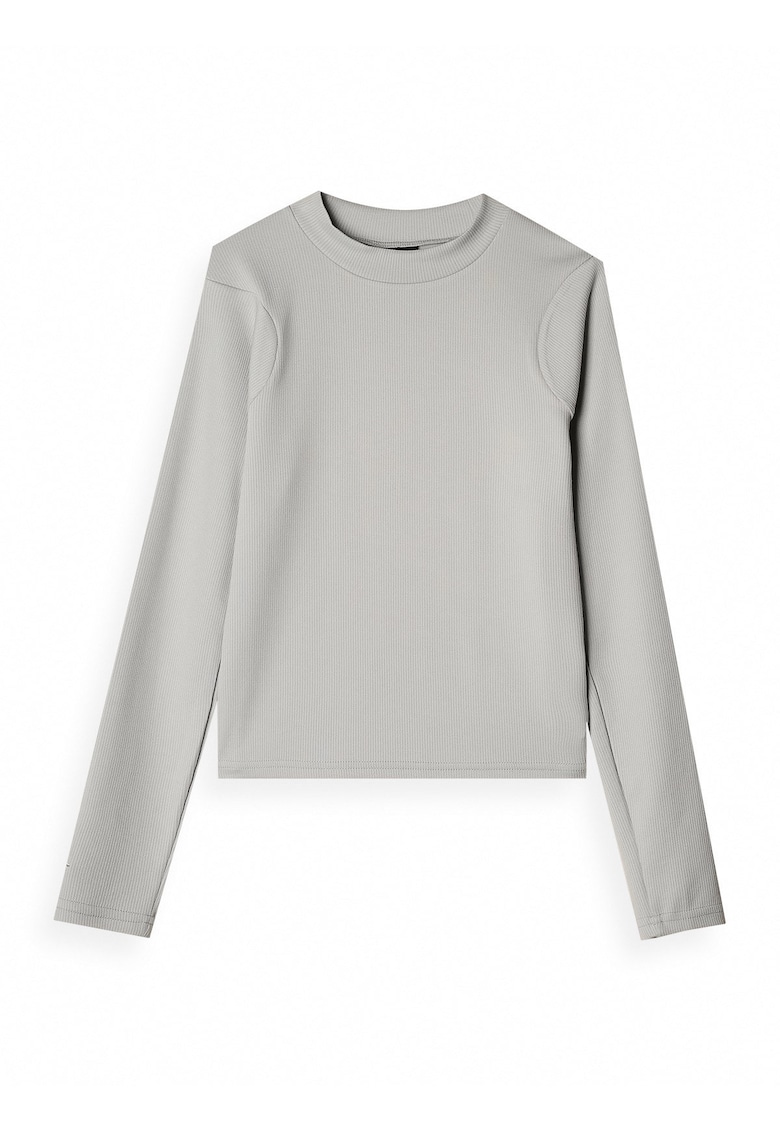 Bluza Dama Longsleeve Cropped Slim Gri Sportstyle - Material Sintetic cu Modal - Toamna/Iarna XS-XXL 250gsm