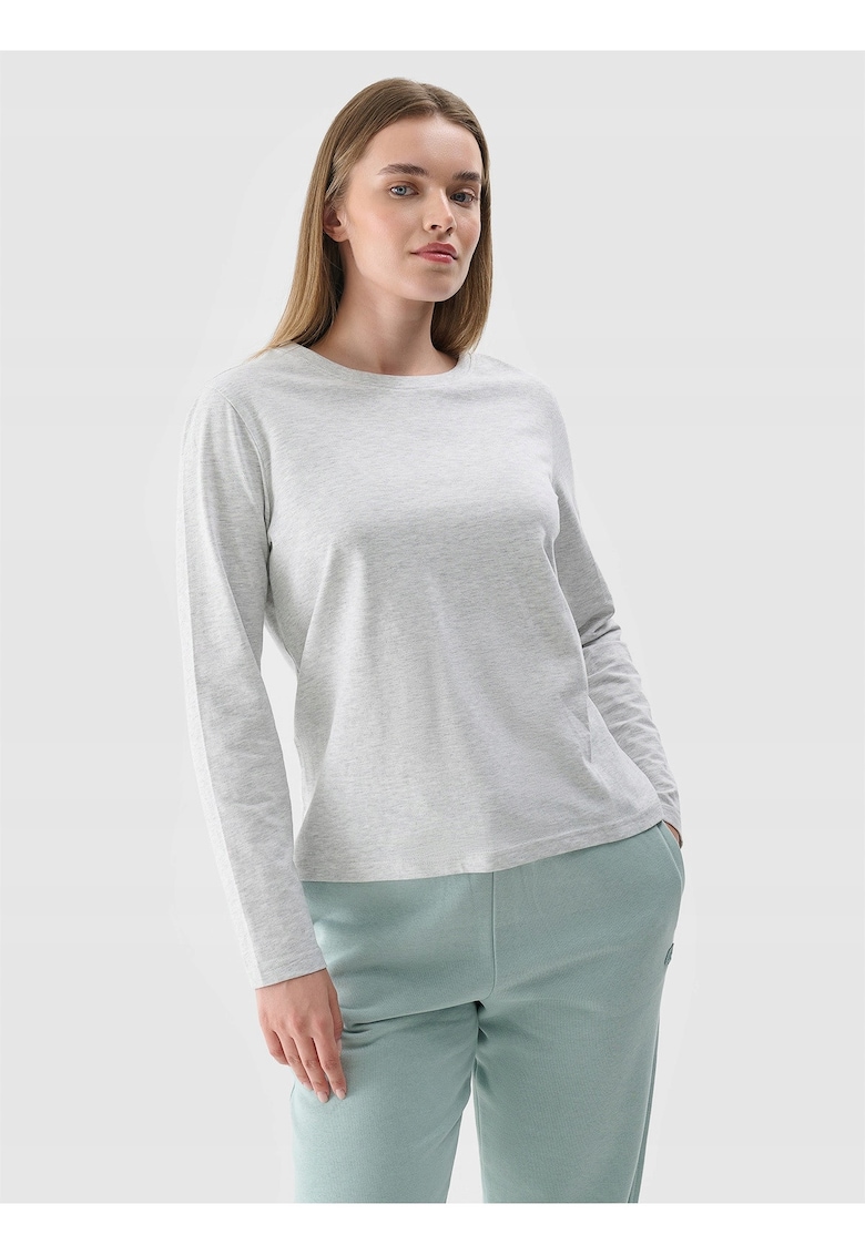 Bluza Longsleeve Oversize pentru Femei din Bumbac 98% - Gri Deschis - Confort si Stil Casual Sport