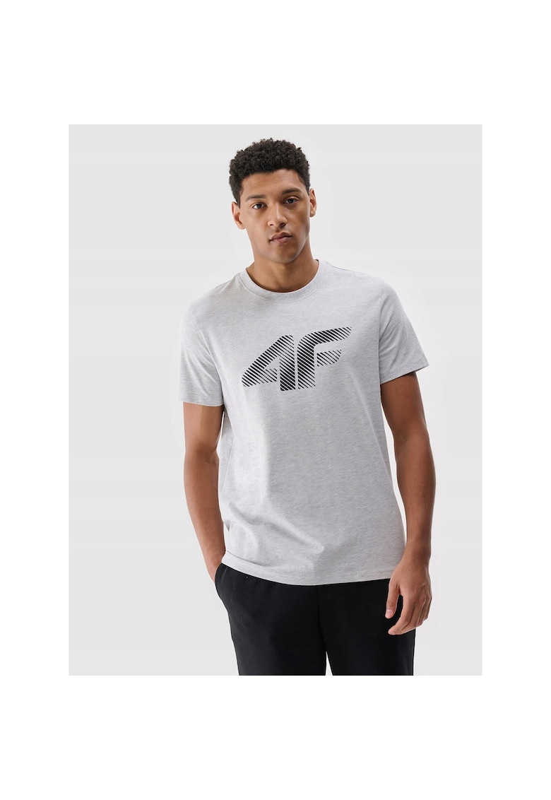Tricou sport barbatesc imprimeu - gri - bumbac