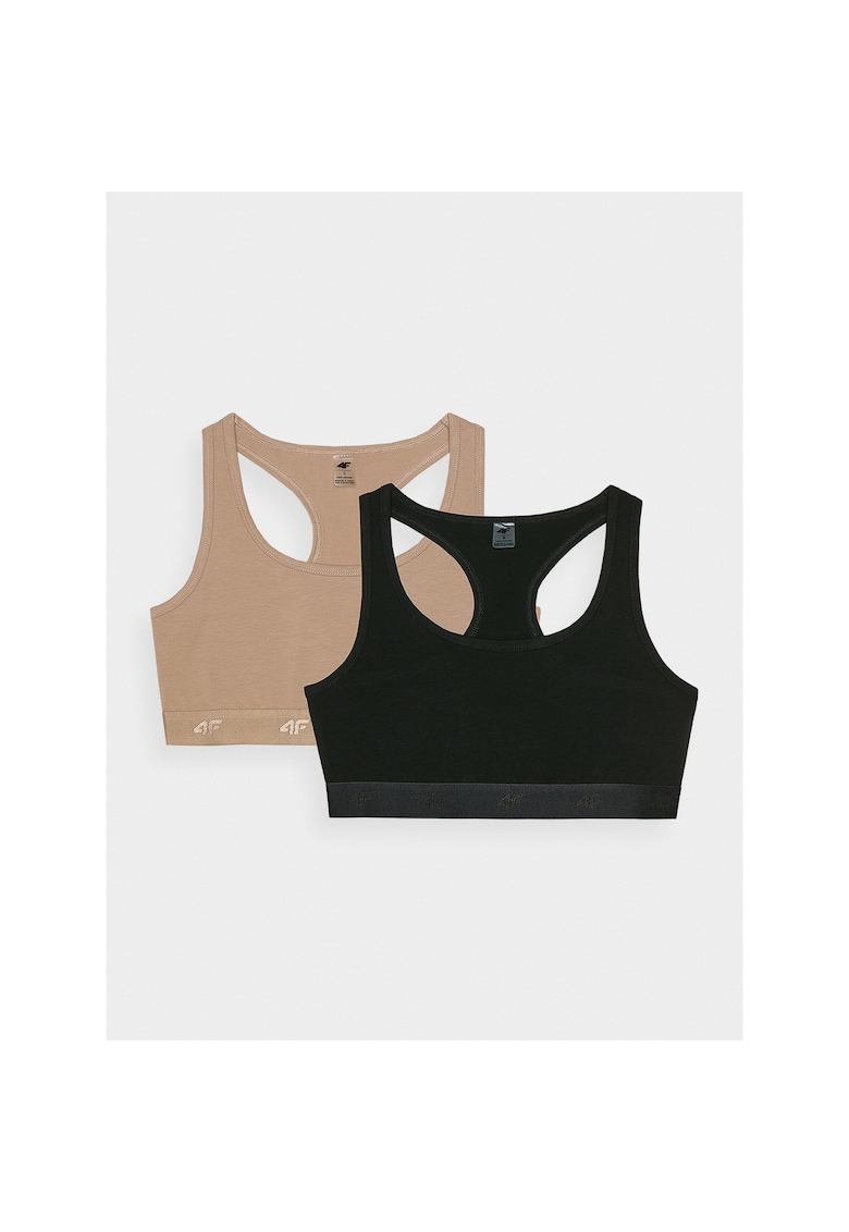 Set 2 Bustiere sport pentru dama - bumbac - negru/maro
