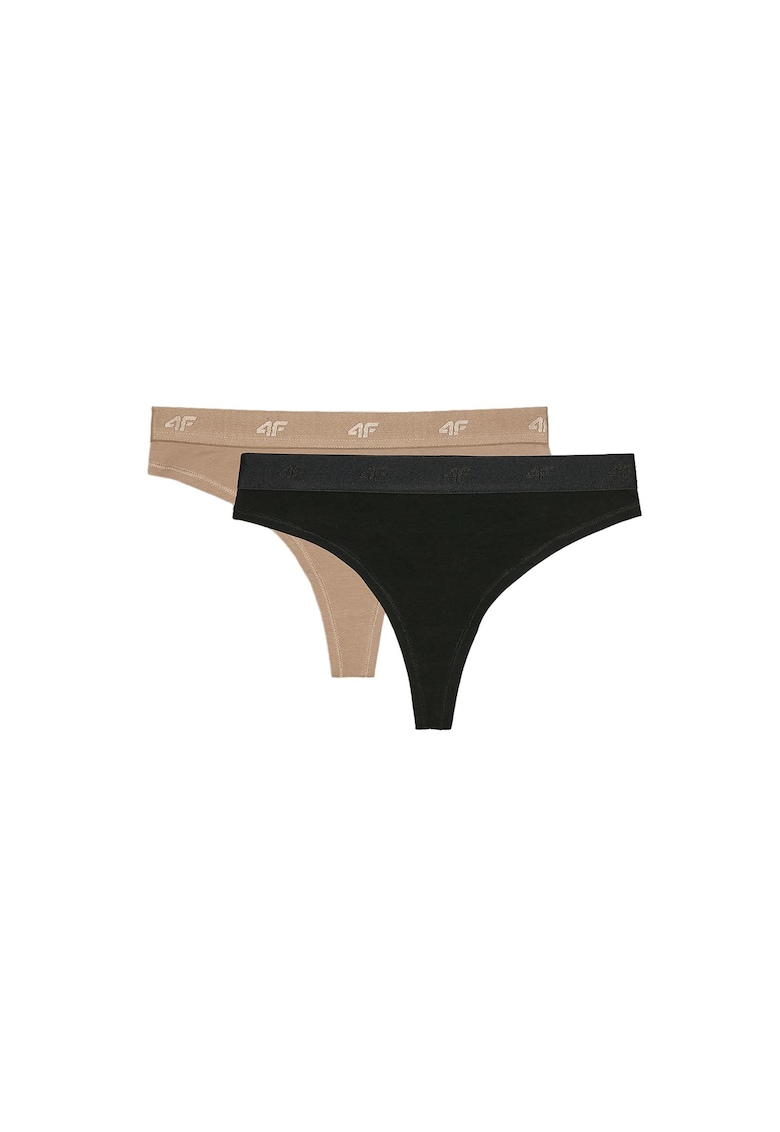 Set 2 perechi chiloti tanga sport dama - bej/negru -