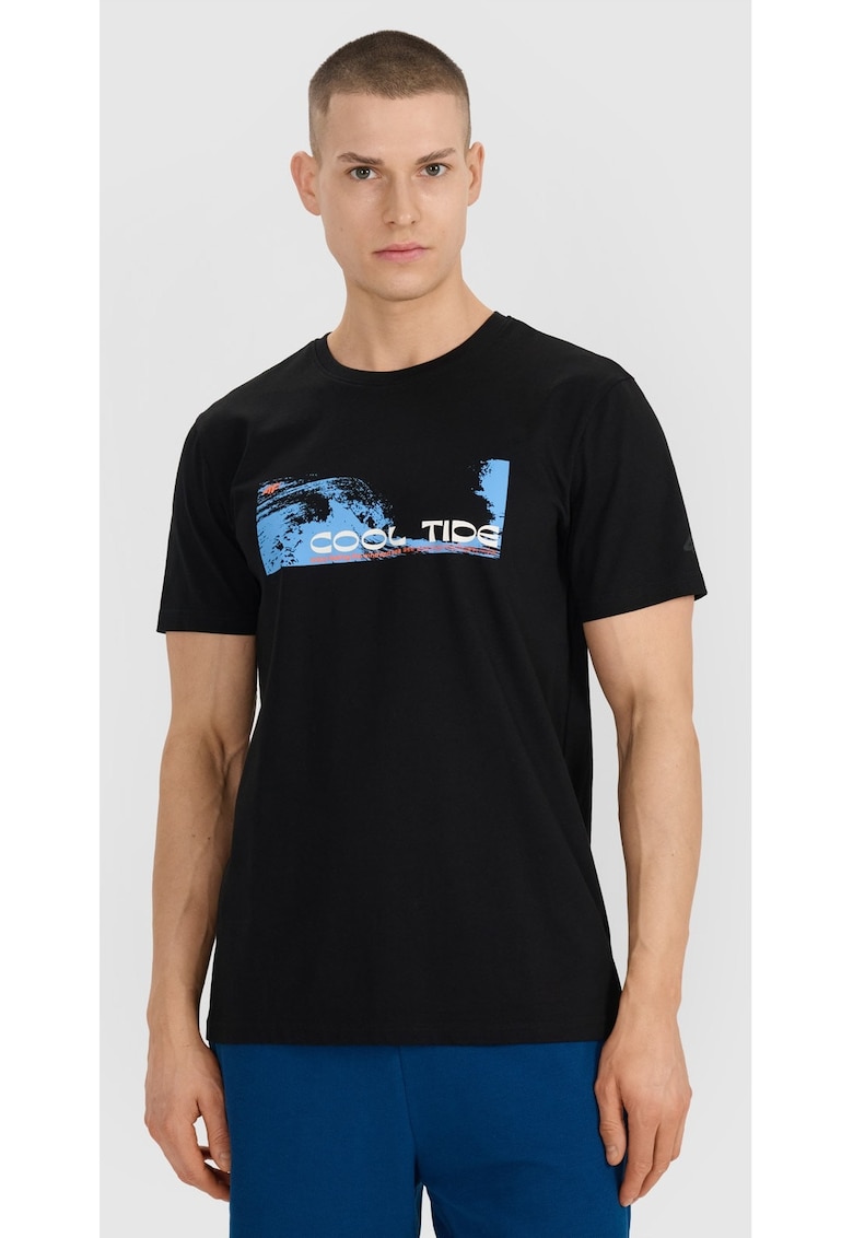 Tricou Barbati ""Cool Tide"" Negru Sportstyle Bumbac 100% - Regular Fit - Maneci Scurte - Casual & Sport - SS25