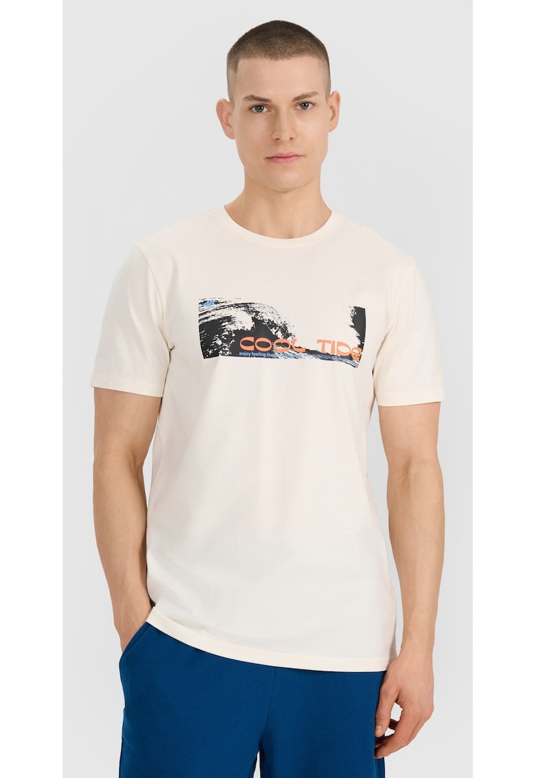 Tricou Barbati Regular  ""Cool Tide"" - Alb Ecru - Bumbac 100% - Casual-Sportstyle - Marimi S-XXL