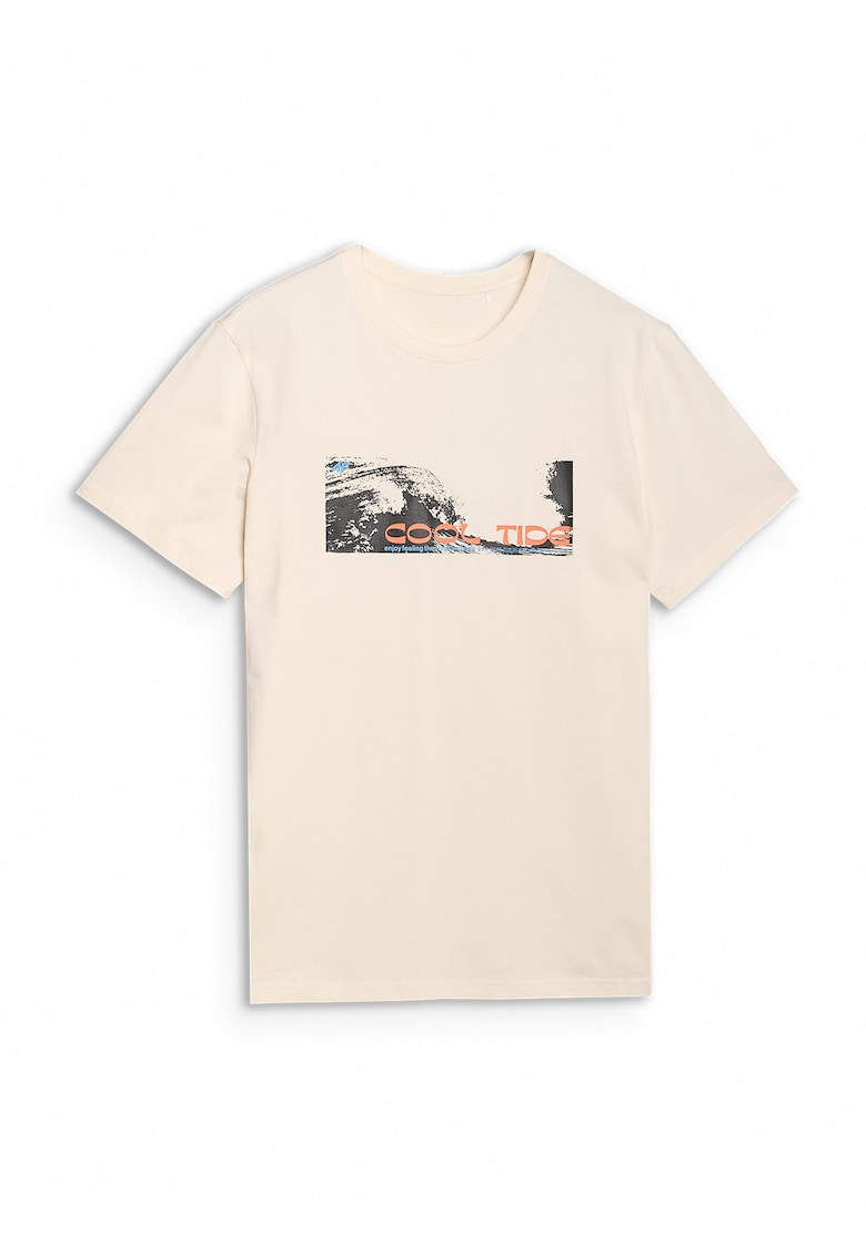 Tricou Barbati Casual & Sport - 100% Bumbac - Alb Ecru - Regular Fit - Imprimeu Cool Tide - Marimi S-XXL