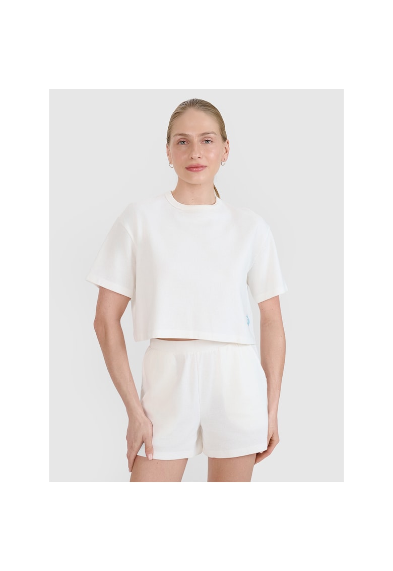 Tricou sport dama - Bumbac - Crop - Alb