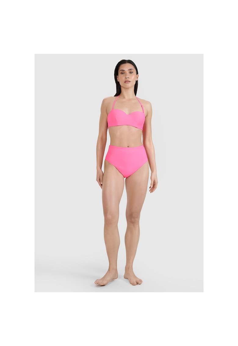 Slip de bikini pentru femei roz - elastic - cu talie inalta - material sintetic