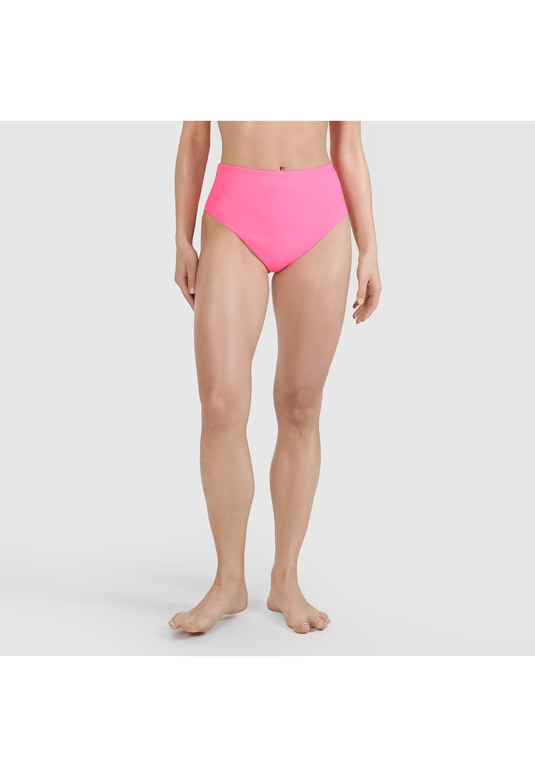 Slip de bikini pentru femei roz - elastic - cu talie inalta - material sintetic
