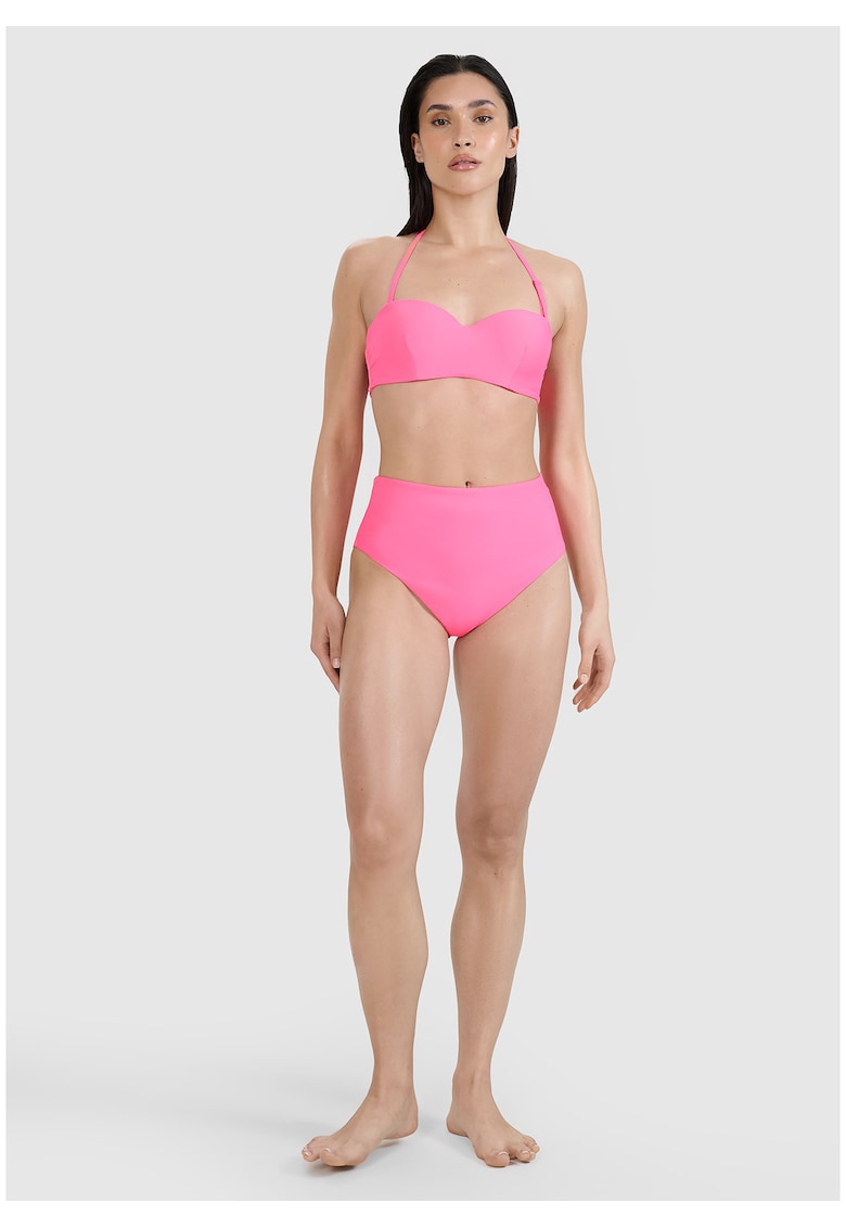 Slip de bikini pentru femei roz - talie inalta - material sintetic