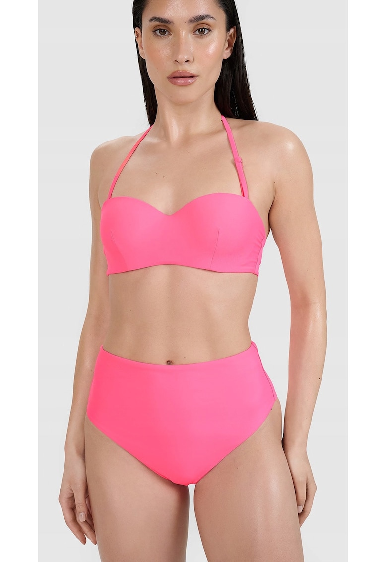 Slip de bikini pentru femei roz - talie inalta - material sintetic