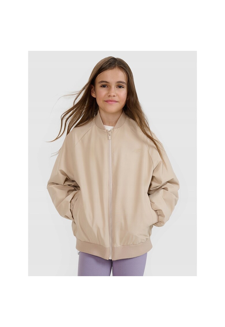 Jacheta bomber de tranzitie fete bej - croiala supradimensionata - sintetic - fara gluga