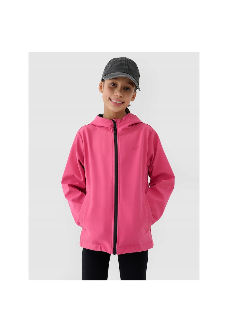 Jacheta softshell pentru fete - rezistenta la vant - gluga - poliester - roz - hidrofob