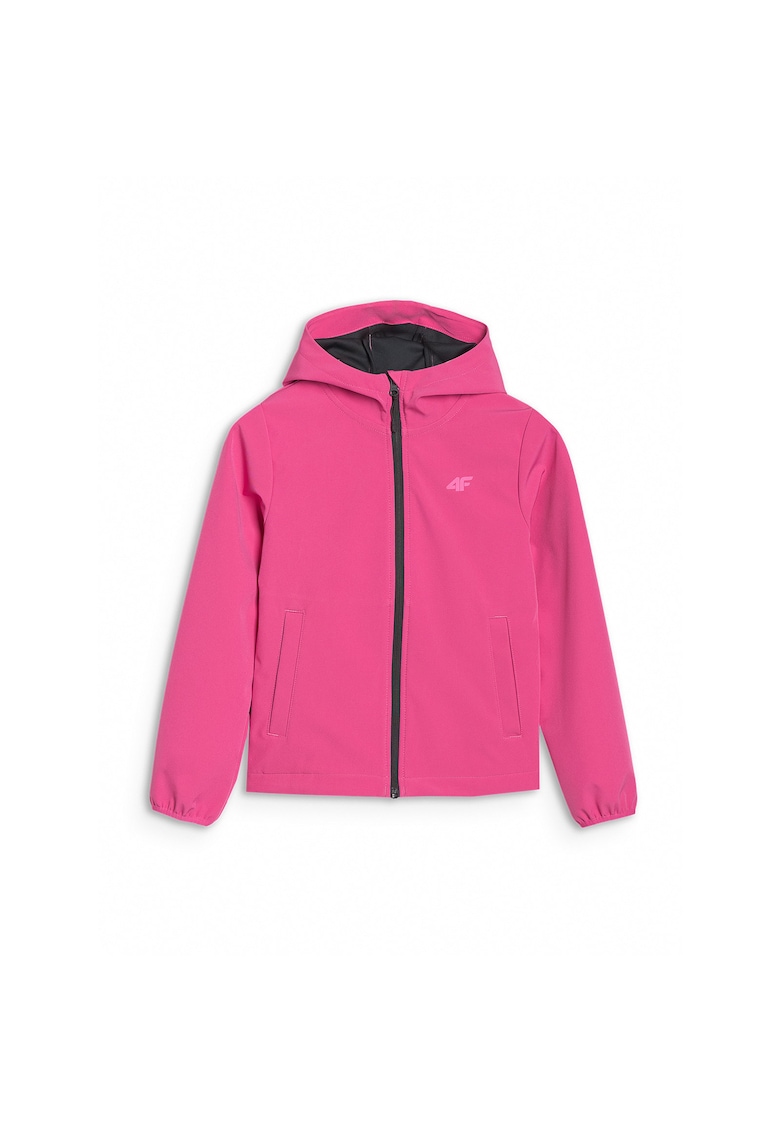 Jacheta softshell pentru fete - rezistenta la vant - gluga - poliester - roz - hidrofob