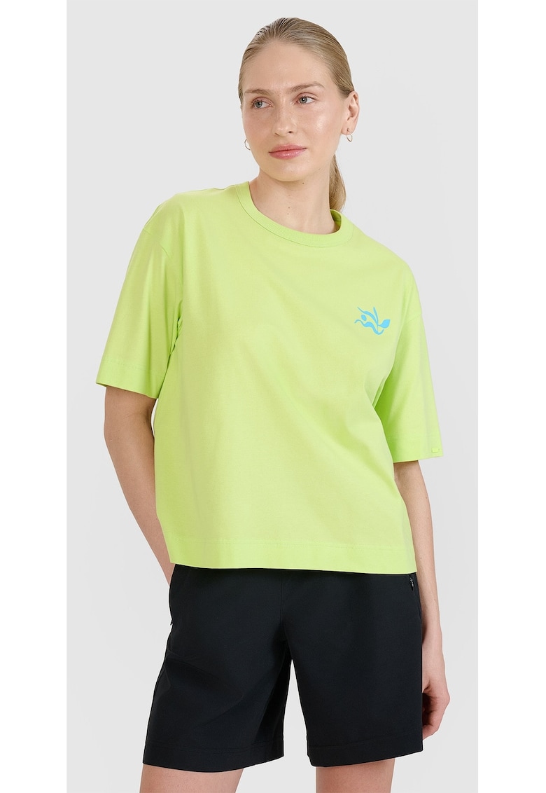 Tricou dama croiala regulata - imprimeu pe piept si spate - verde - bumbac