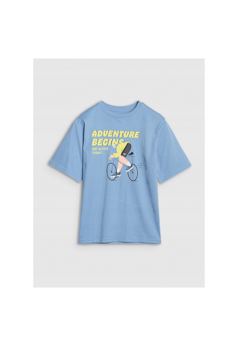 Tricou pentru baieti - oversized - imprimeu sportiv - albastru - bumbac 100