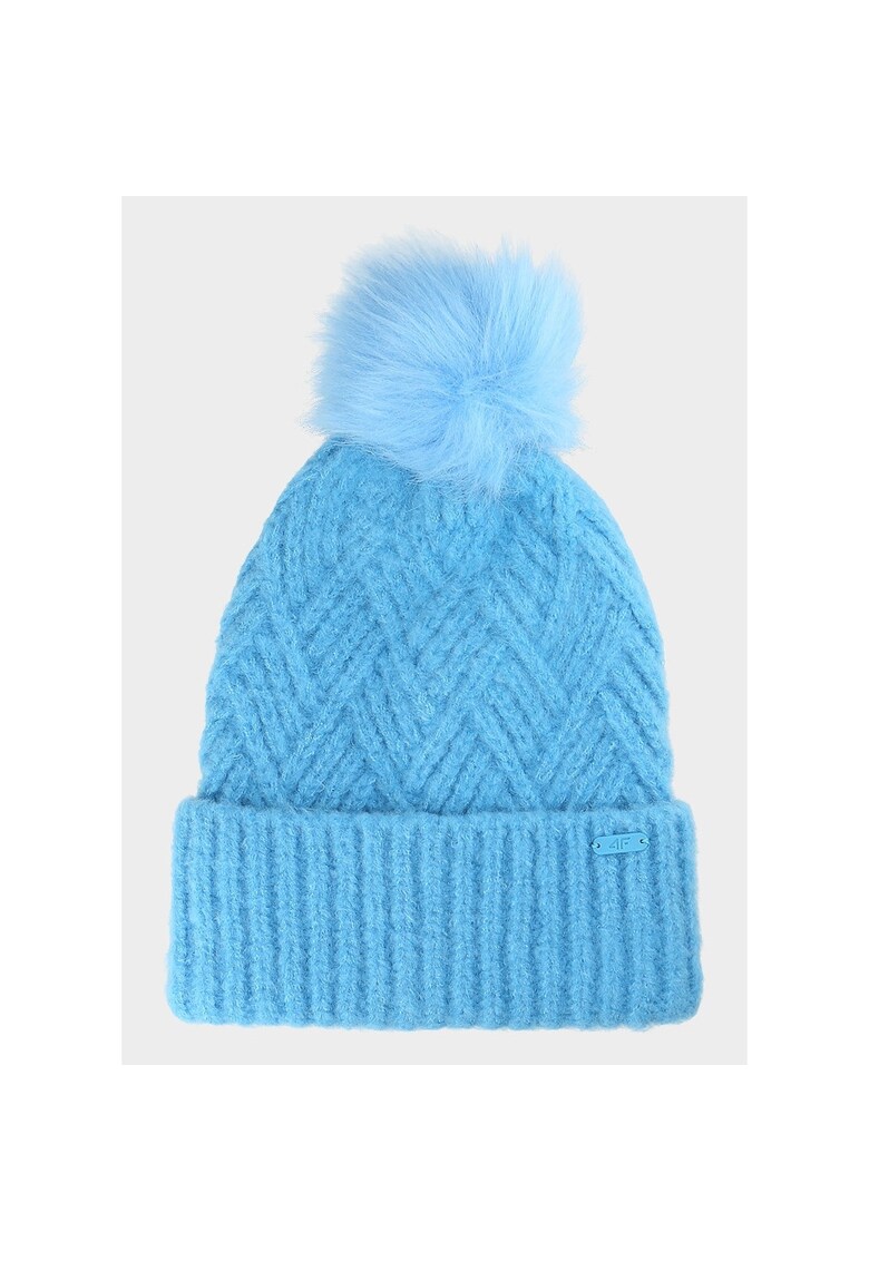 Caciula Fetite Albastra cu Ciucure Faux Blana si Margine Indoita - Croiala Beanie - Material Sintetic - Usor de Intretinut - Junior SPORTSTYLE