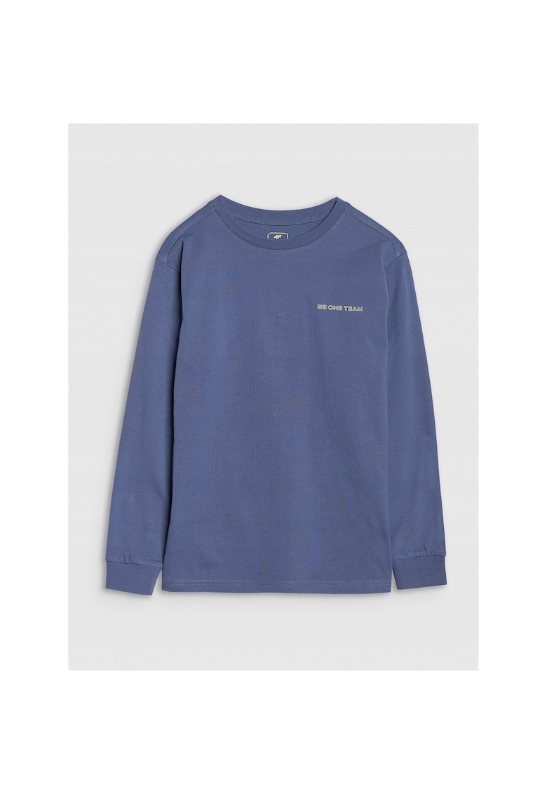 Tricou Baieti Maneca Lunga Junior Albastru 100% Bumbac - Regular Fit - Inscriptie ""Be One Team"" - Sportstyle - Marime 164 - SS25